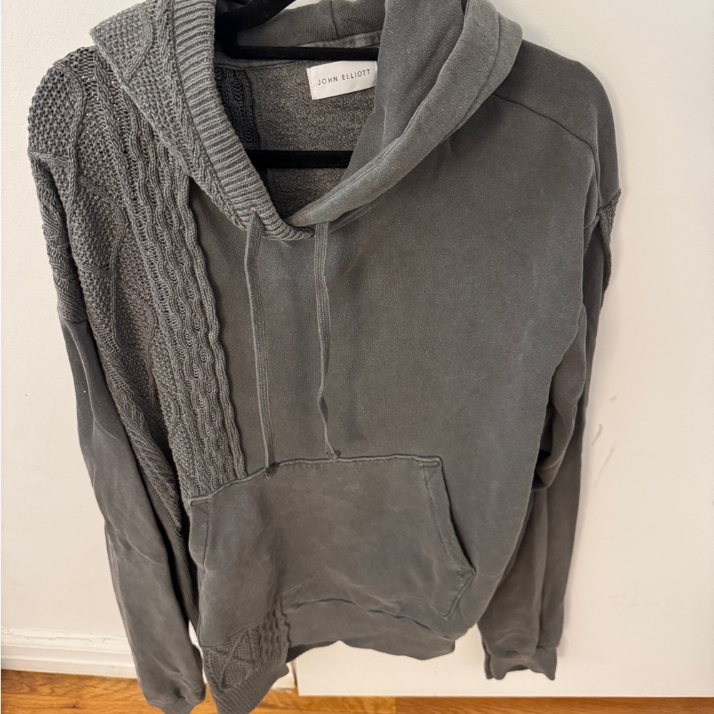 John Elliott Gray Cable Knit Pullover Sweater